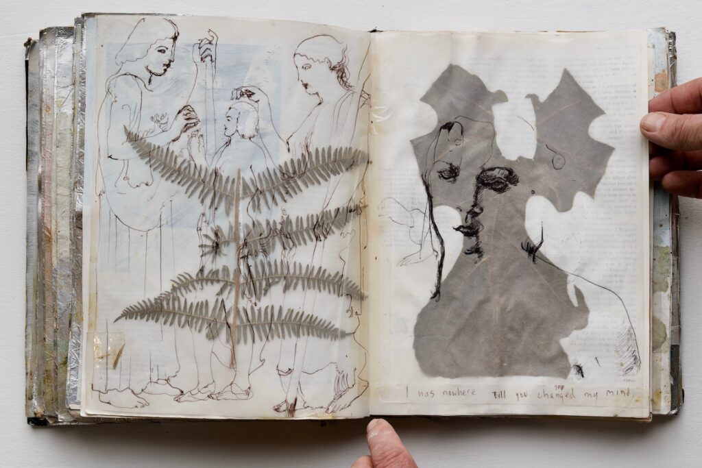 Jesse Leroy Smith - 'Greek Books' - mix media collage, tracing paper in found books