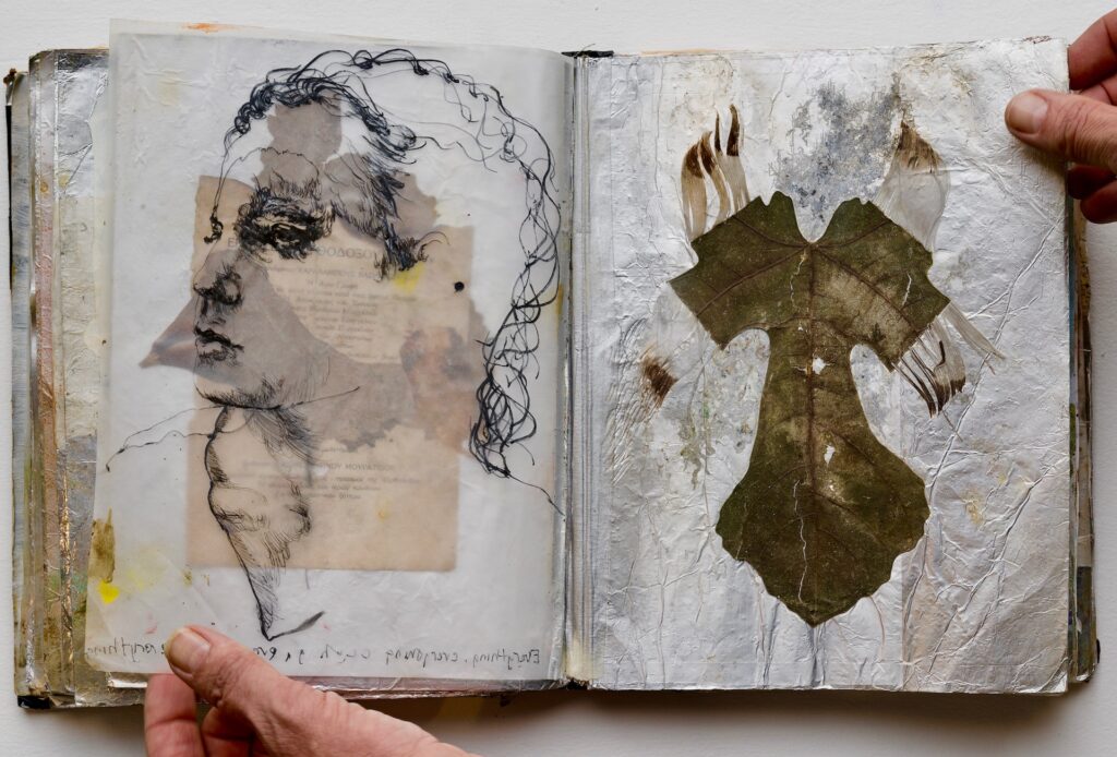 Jesse Leroy Smith - 'Greek Books' - mix media collage, tracing paper in found books