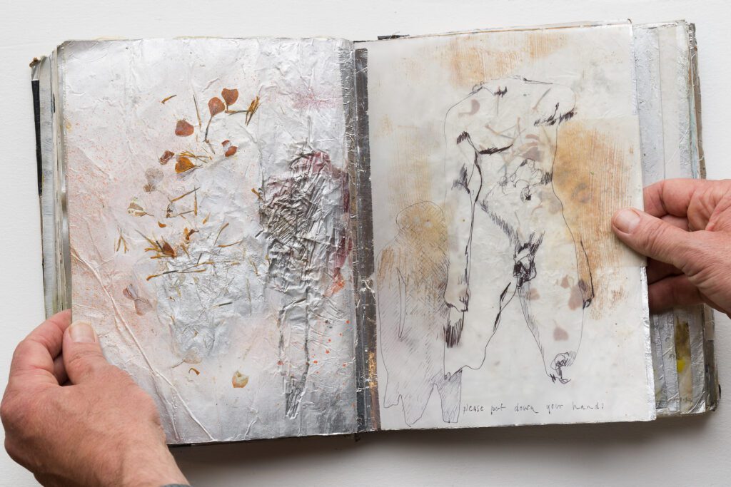 Jesse Leroy Smith - 'Greek Books' - mix media collage, tracing paper in found books